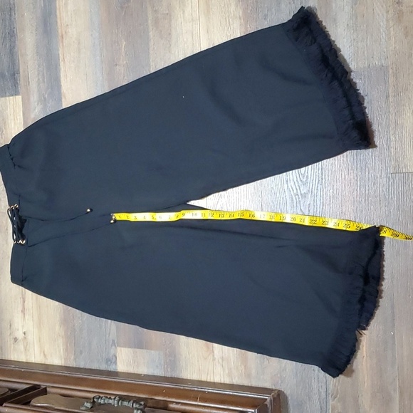 Grace karin wide leg fringed cuff black pants - Picture 1 of 7
